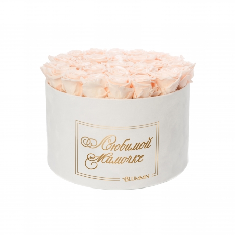 -20% ЛЮБИМОЙ МАМОЧКЕ - EXTRA LARGE WHITE VELVET BOX WITH ICE PINK ROSES
