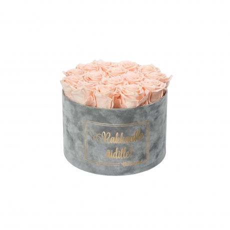 RAKKAALLE ÄIDILLE - LARGE LIGHT GREY VELVET BOX WITH ICE PINK ROSES