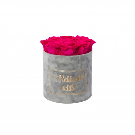RAKKAALLE ÄIDILLE - MEDIUM LIGHT GREY VELVET BOX WITH HOT PINK ROSES