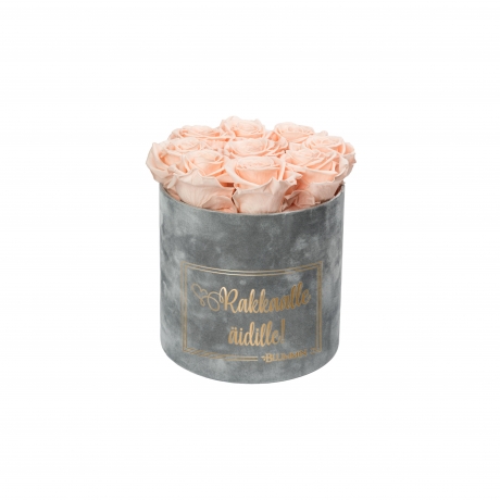 RAKKAALLE ÄIDILLE - MEDIUM LIGHT GREY VELVET BOX WITH ICE PINK ROSES