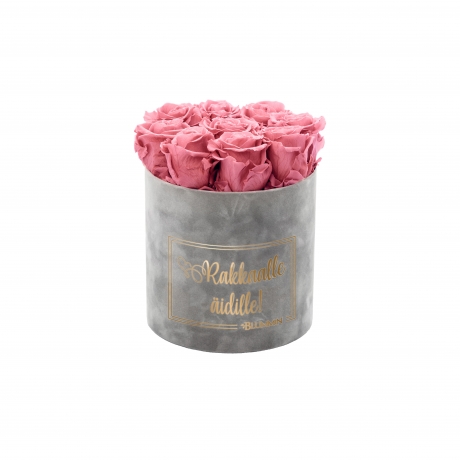 RAKKAALLE ÄIDILLE - MEDIUM LIGHT GREY VELVET BOX WITH VINTAGE PINK ROSES