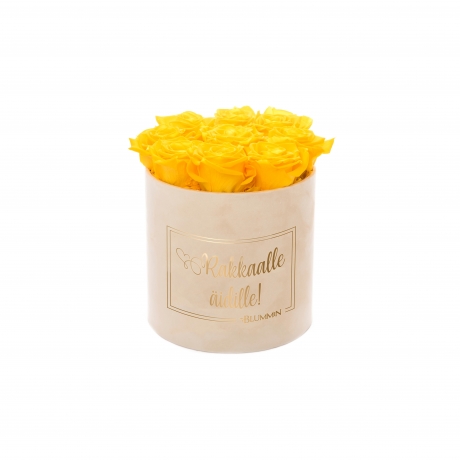 RAKKAALLE ÄIDILLE - MEDIUM CREAM VELVET BOX WITH YELLOW ROSES