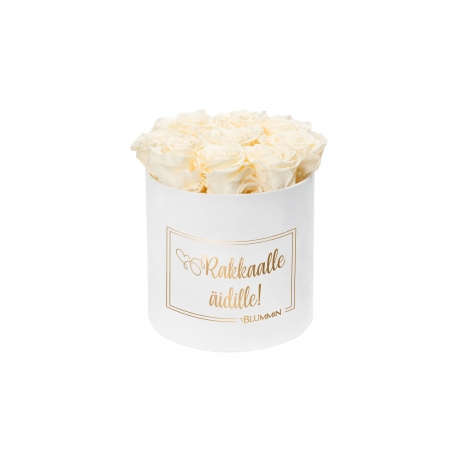 RAKKAALLE ÄIDILLE - MEDIUM WHITE VELVET BOX WITH CHAMPAGNE ROSES