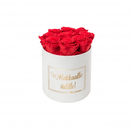 RAKKAALLE ÄIDILLE - MEDIUM WHITE VELVET BOX WITH RED ROSES