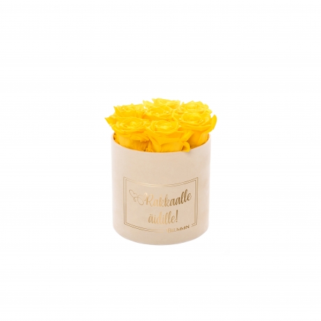 RAKKAALLE ÄIDILLE - SMALL CREAM VELVET BOX WITH YELLOW ROSES