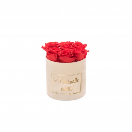 RAKKAALLE ÄIDILLE - SMALL CREAM VELVET BOX WITH RED ROSES