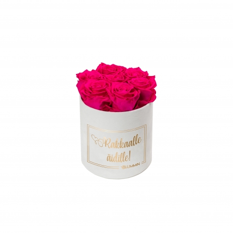 RAKKAALLE ÄIDILLE - SMALL WHITE VELVET BOX WITH HOT PINK ROSES