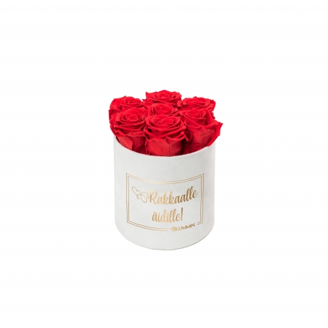 RAKKAALLE ÄIDILLE - SMALL WHITE VELVET BOX WITH RED ROSES