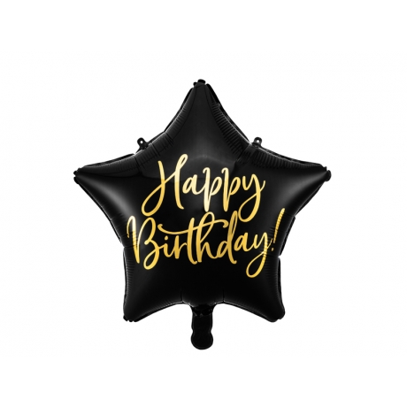 HAPPY BIRTHDAY BLACK STAR FOIL BALLOON - 40 CM (БЕЗ ГЕЛИЯ)