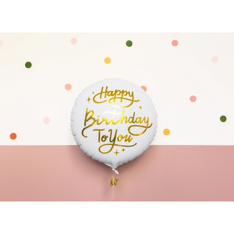 HAPPY BIRTHDAY WHITE / GOLD FOIL BALLOON - 35 CM (БЕЗ ГЕЛИЯ)