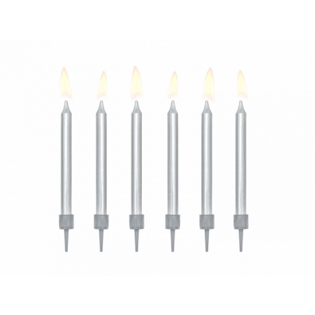 SILVER BIRTHDAY CANDLES - 6 PCS