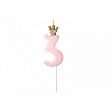 NR. 3 PINK BIRTHDAY CANDLE WITH CROWN