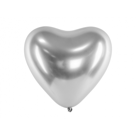 PEARL SILVER HEART LATEX BALLOON - 30 cm