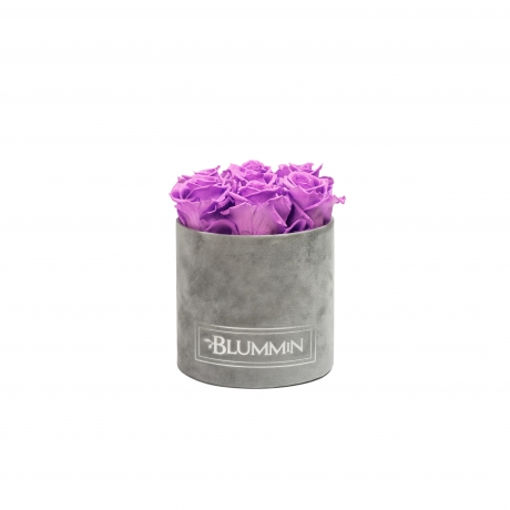 SMALL LIGHT GREY VELVET BOX WITH VIOLET VAIN ROSES