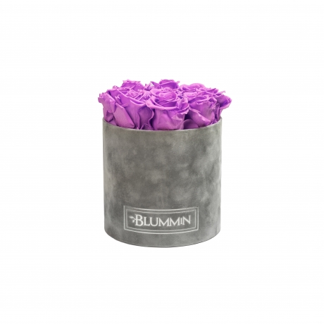 MEDIUM LIGHT GREY VELVET BOX WITH VIOLET VAIN ROSES