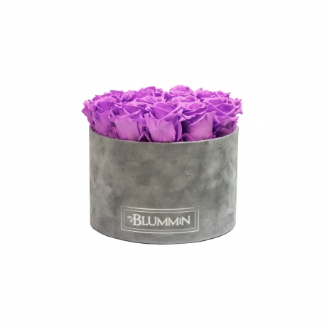 LARGE LIGHT GREY VELVET BOX WITH VIOLET VAIN ROSES