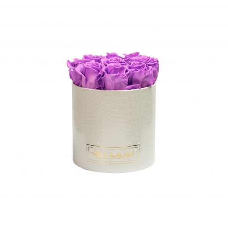 MEDIUM WHITE LEATHER BOX WITH VIOLET VAIN ROSES