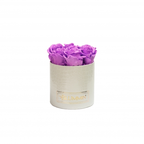 SMALL WHITE LEATHER BOX WITH VIOLET VAIN ROSES
