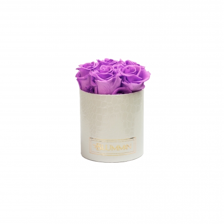 MIDI WHITE LEATHER BOX WITH VIOLET VAIN ROSES