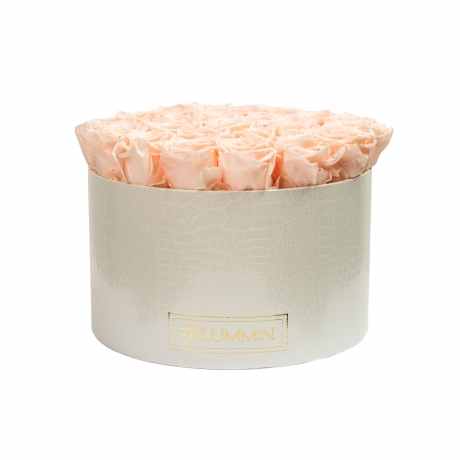 EXTRA LARGE WHITE LEATHER BOX WITH ICE PINK ROSES