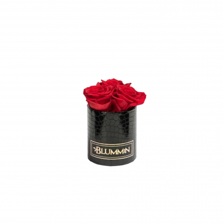 XS BLUMMiN - BLACK LEATHER BOX WITH VIBRANT RED ROSES