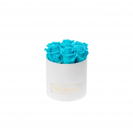 SMALL BLUMMiN - WHITE BOX WITH AQUAMARINE ROSES