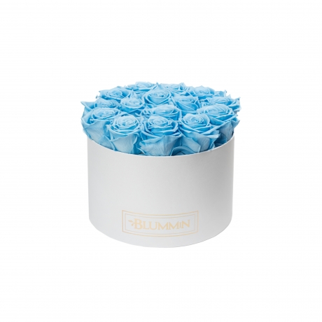 LARGE BLUMMiN WHITE BOX WITH BABY BLUE ROSES