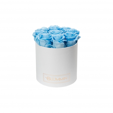  MEDIUM BLUMMIN WHITE BOX WITH BABY BLUE ROSES