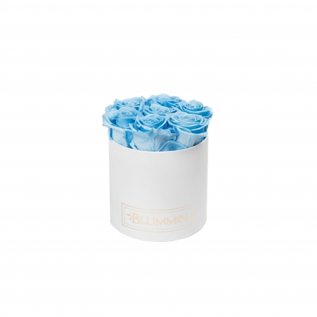 SMALL BLUMMiN WHITE BOX WITH BABY BLUE ROSES