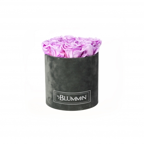 MEDIUM DARK GREY VELVET BOX WITH BABY LILLY ROSES