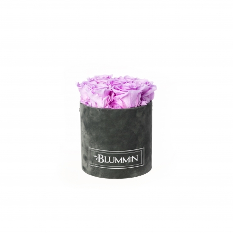 SMALL DARK GREY VELVET BOX WITH BABY LILLY ROSES