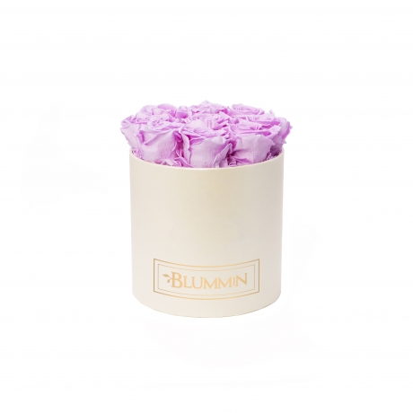 MEDIUM BLUMMIN CREAMY BOX WITH BABY LILLY ROSES