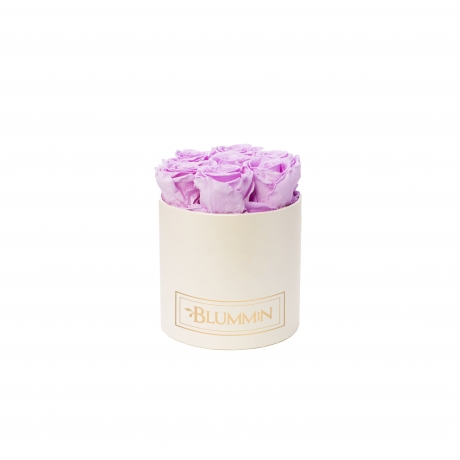 SMALL BLUMMIN CREAMY BOX WITH BABY LILLY ROSES