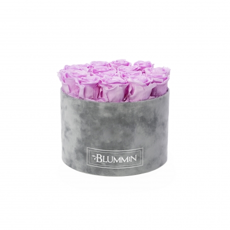 LARGE BLUMMIN LIGHT GREY VELVET BOX WITH BABY LILLY ROSES