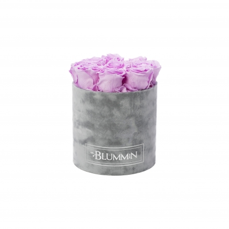 MEDIUM LIGHT GREY VELVET BOX WITH BABY LILLY ROSES