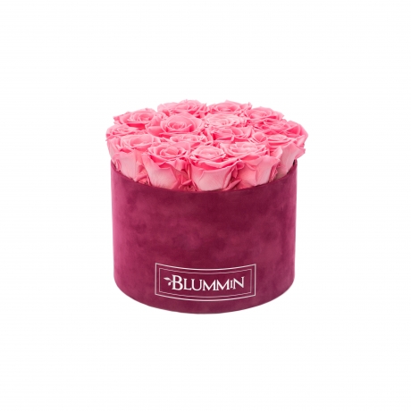 LARGE FUCHSIA VELVET BOX WITH BABY PINK ROSES