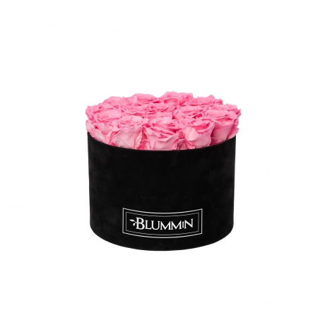 LARGE BLUMMIN - BLACK VELVET BOX WITH BABY PINK ROSES