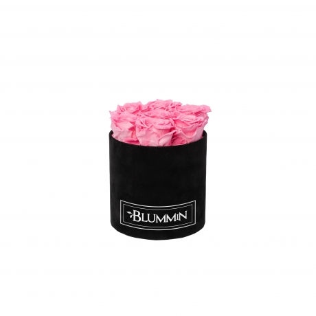 SMALL BLUMMiN - BLACK VELVET BOX WITH BABY PINK ROSES