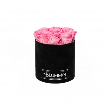 MEDIUM BLUMMIN BLACK VELVET BOX WITH BABY PINK ROSES