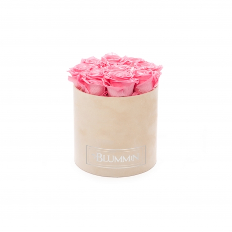 MEDIUM BLUMMIN NUDE VELVET BOX WITH BABY PINK ROSES
