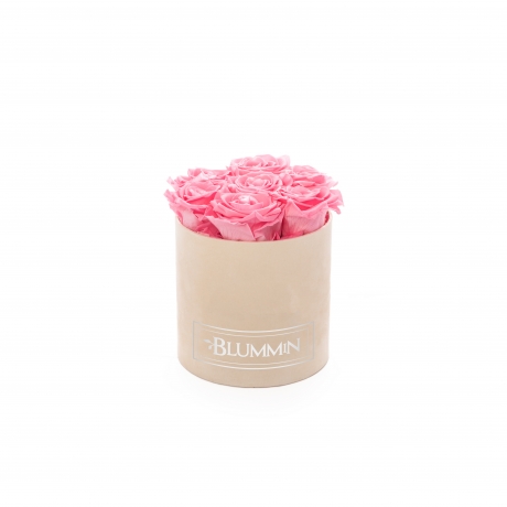 SMALL BLUMMiN - NUDE VELVET BOX WITH BABY PINK ROSES
