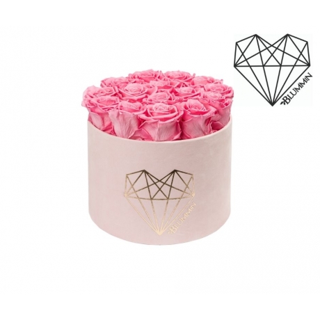 LARGE LOVE - LIGHT PINK VELVET BOX WITH BABY PINK ROSES