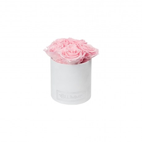 MIDI WHITE VELVET BOX WITH BRIDAL PINK ROSES