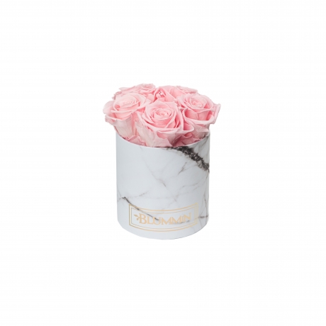 MIDI WHITE MARBLE BOX WITH BRIDAL PINK ROSES