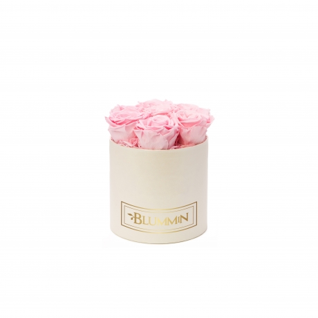 SMALL BLUMMiN - CREAM WHITE BOX WITH BRIDAL PINK ROSES