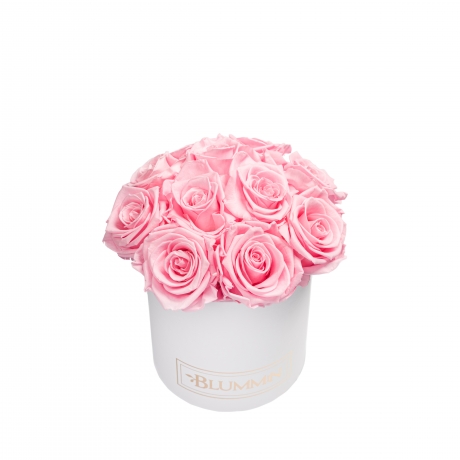  BOUQUET WITH 11 ROSES - SMALL WHITE BOX WITH BRIDAL PINK ROSES