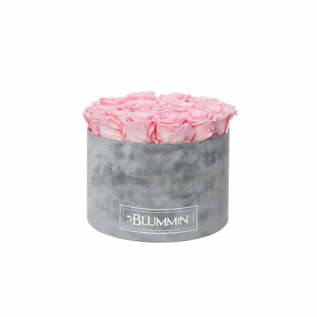 LARGE BLUMMIN LIGHT GREY VELVET BOX WITH BRIDAL PINK ROSES