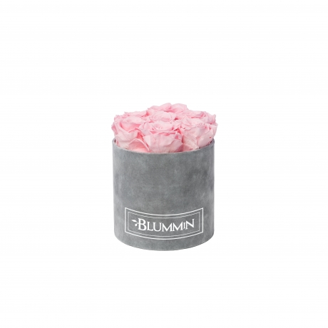 SMALL BLUMMiN - helehall sametkarp BRIDAL PINK roosidega