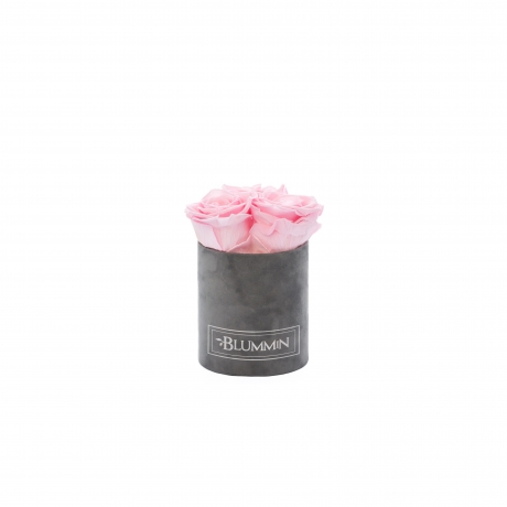 XS BLUMMiN - DARK GREY VELVET BOX WITH BRIDAL PINK ROSES