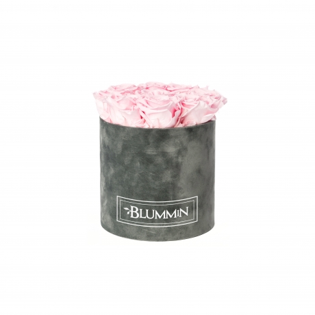 MEDIUM VELVET DARK GREY BOX WITH BRIDAL PINK ROSES